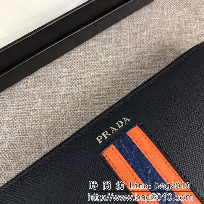 PRADA普拉達 官網同步 爆款 十字紋牛皮 男士單拉鏈錢包 2ML317 DD1891
